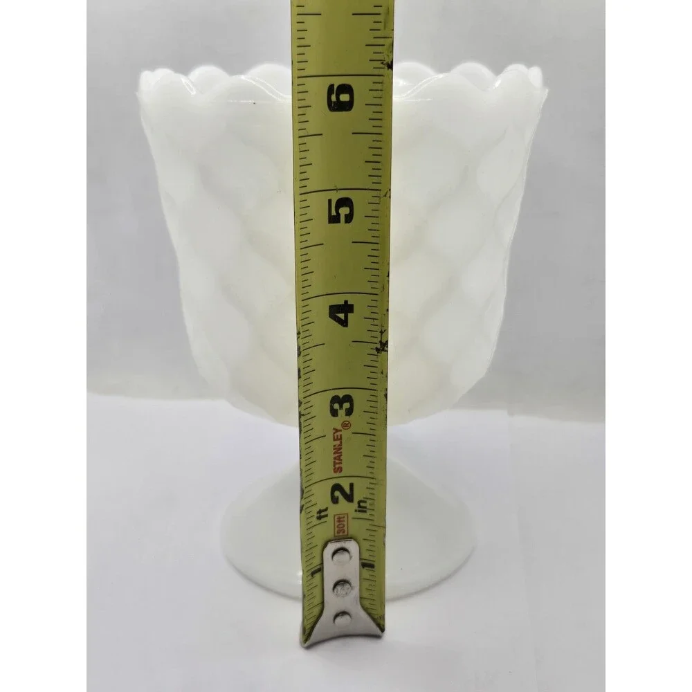 Vtg E O Brody Co Milk Glass Footed VASE #MJ-42 – Honeycomb Pattern, 6” H, USA